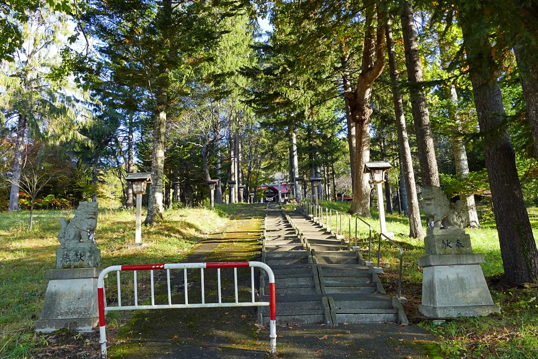 06P1200988 日高神社 参道の階段と狛犬