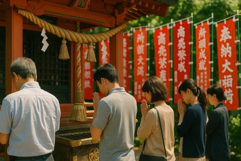 稲荷神社で参拝する人たち