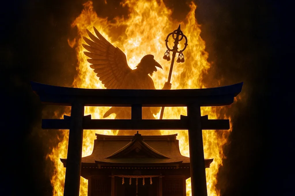 炎と烏天狗（イメージ）