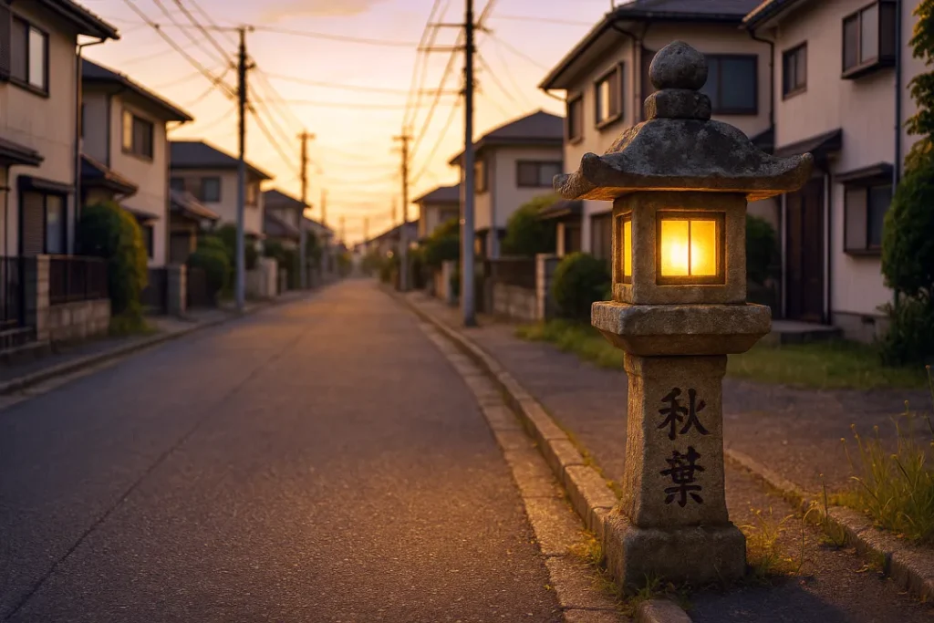 住宅街の秋葉灯籠